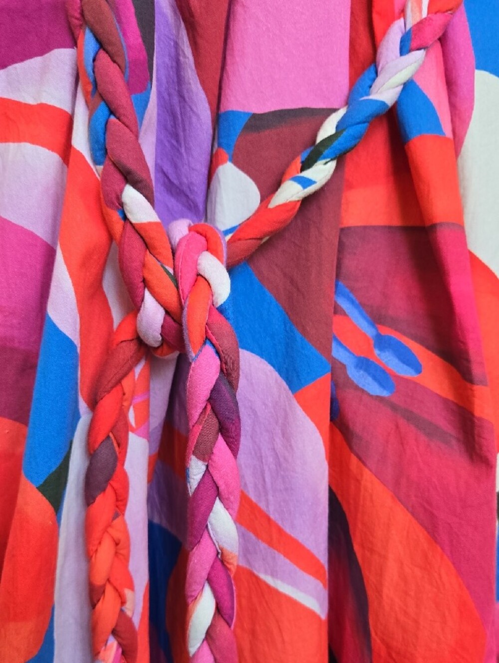 FARM Rio Color Festival Cover-Up Midi Dress Size S Braided Belt Resort Vacation - Picture 4 of 11